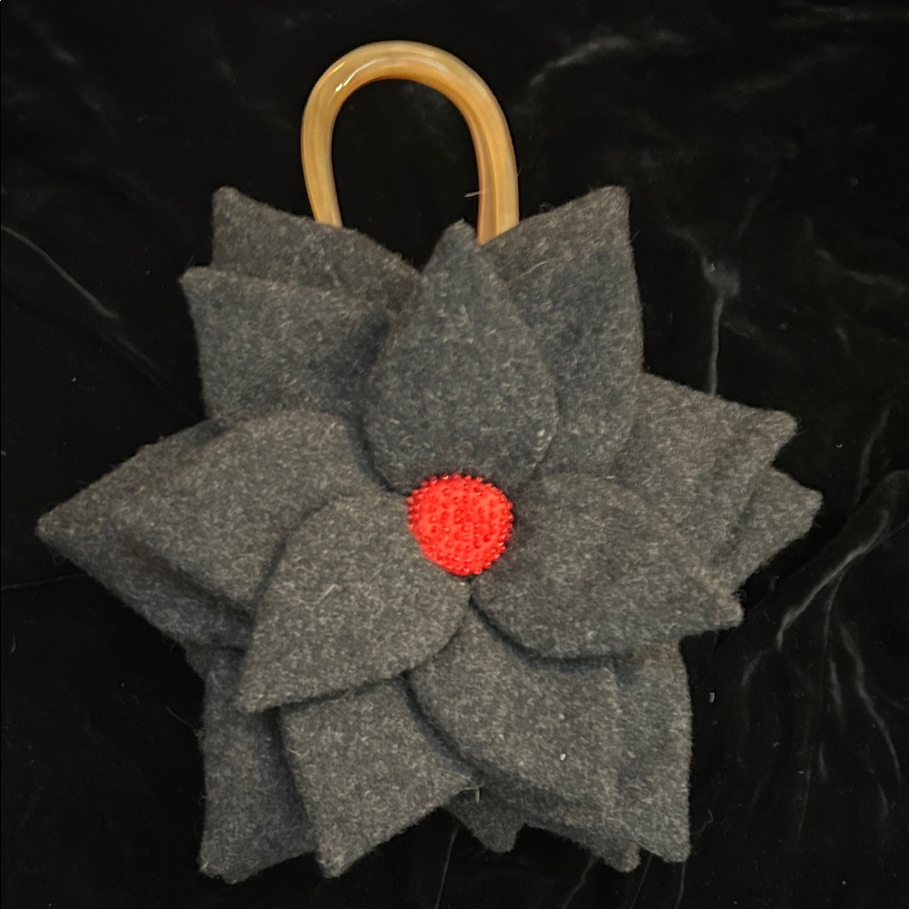Black Poinsettia Handbag with Beaded Red Center Holiday Dressy Purse - Picture 2 of 9